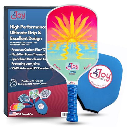4Joy Pickleball Paddle Premio Series - Thermoformed Premium T700 Carbon Fiber Pickleball Paddless - Professional Pickleball Rackets for Women & Men - 16mm Honeycomb Core - USAP Approved - style: Sunset