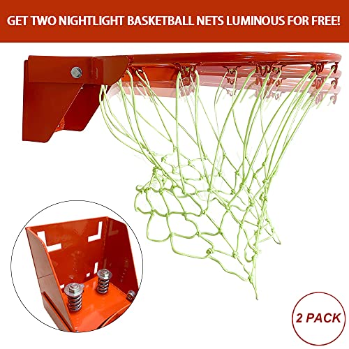 THUNDERBAY 18 inch Standard Double Spring Flex Reinforced Wall Mounted Basketball Rim, Two Nylon Nets Include One Nightlight Basketball Net - style: 2 Count (Pack of 1)