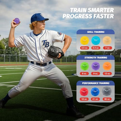 ZELUS Weighted Baseball Set with Seams for Hitting Pitching, Plyometric Baseballs with Carry Bag, Variable Weighted Balls for All Skill Levels - color: Full Pro Training(9 Pack)