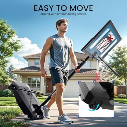 Basketball Hoop Outdoor 4.82-8.53ft Adjustable, Portable Basketball Hoop & Goals with 2 Wheels, 32 Inch PC Backboard/Fillable Base/Size 5 Basketball for Kids, Youth, and Adults in Backyard/Driveway