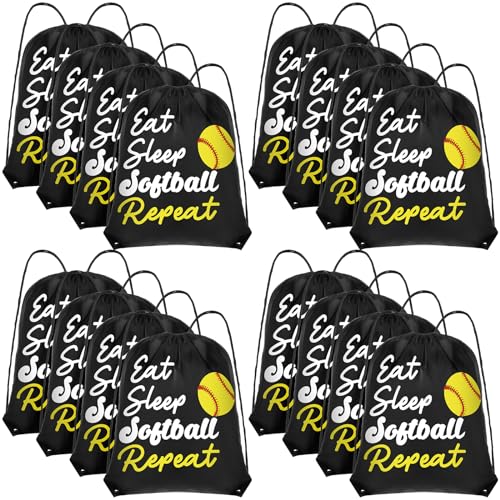 Windyun 16 Pcs Ball Drawstring Backpack Bulk Lightweight Draw String Bags Cinch Bags Drawstring Cinch Sack Tote(Softball) - style: Softball