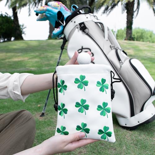 Golf Valuables Pouch, Leather Golf Tee Pouch with Drawstring Closure Golf Ball Tee Handbag Portable Golf Accessories - color: Lucky Clover