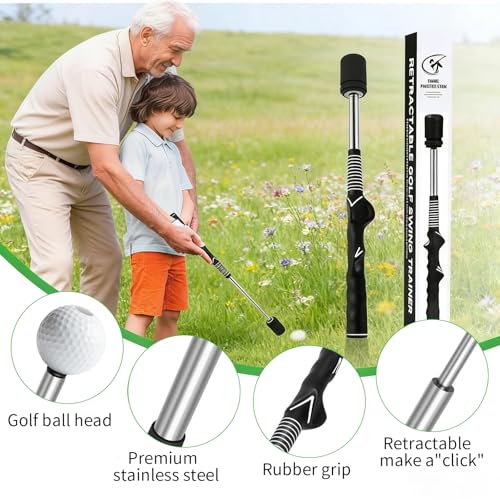 Retractable Golf Swing Training Aid, Golf Grip Trainer for Warm-up, Right-Handed Golf Club for Indoor & Outdoor Practice, Ideal for Beginners Improving Strength