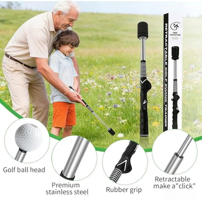 Retractable Golf Swing Training Aid, Golf Grip Trainer for Warm-up, Right-Handed Golf Club for Indoor & Outdoor Practice, Ideal for Beginners Improving Strength