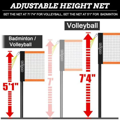 Zdgao 14 ft/20 ft 4-Way Volleyball and Badminton Combo Net with Soft Volleyball, Rubber Hammer and Carry Bag, Adjustable Height Four Square Volleyball Game Set for Backyard and Beach - color: 20FT BLACK & ORANGE