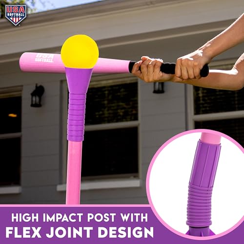 Franklin Sports Youth Batting Tee - Adjustable Height Plastic Training Tee for Kids + Toddlers - 23" to 33" Inches - style: XT Batting Tee – Pink