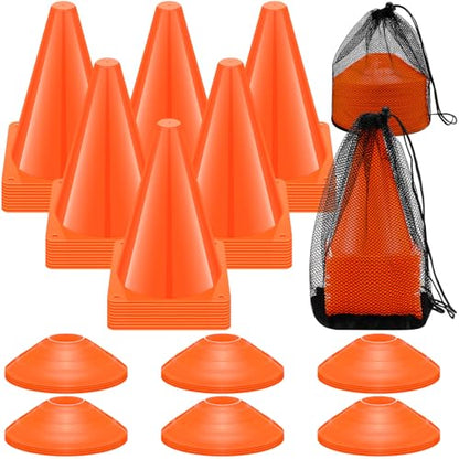 Vinsot 108 Pack Plastic Traffic Cones Set 48 Pack Agility Field Marker Soccer Cones 60 Pack Disc Training Cones with 3 Portable Bags for Skating Basketball Football Practice Drills (Orange)