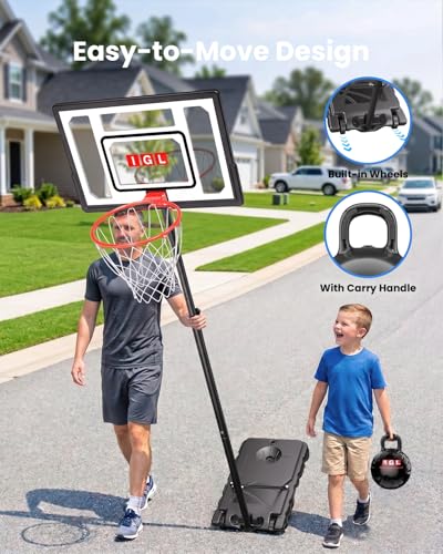IGL Kids Basketball Hoop Outdoor Adjustable, 33 Inch Portable Basketball Goal with PC Backboard, Fillable Base & 40 lb Weight Ball for Backyard & Driveway - color: Black-Standard