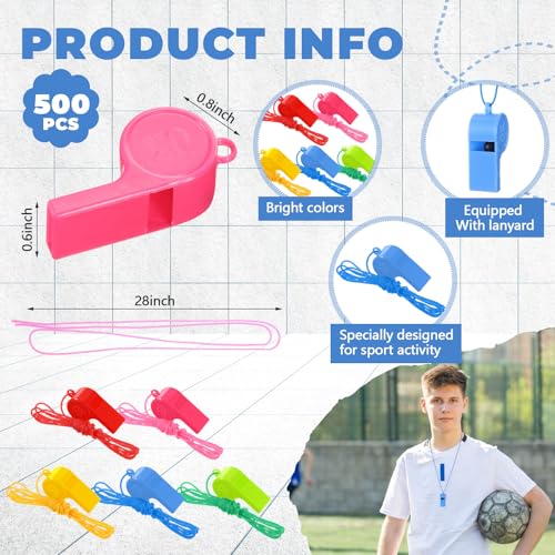 Arrowbash 300 Pcs Plastic Whistles Bulk with Lanyard Loud Crisp Sound Sports Whistle for Birthday Party Goody Bag Fillers Referees Coaches Survival