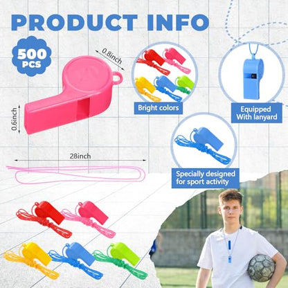 Arrowbash 300 Pcs Plastic Whistles Bulk with Lanyard Loud Crisp Sound Sports Whistle for Birthday Party Goody Bag Fillers Referees Coaches Survival