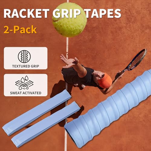 2 Pcs Tennis Racket Grip Tape, Dry Tennis Overgrip Tape, Anti-Slip Absorbent Grip, Racket Overgrip Tape - color: Sky Blue, size: Textured-43.3"x1"x0.03"