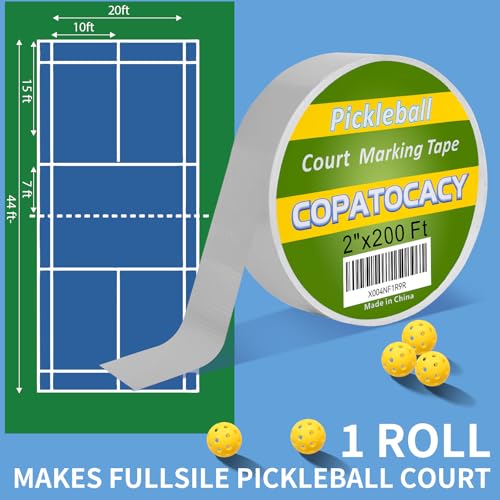 Pickleball Court Tape 2” x 200ft – Heavy Duty Temporary Court Marking Tape for Outdoor & Indoor Courts, Removable Pickleball Lines for Driveway, Gym Floor, Concrete, Basketball, Tennis & Badminton