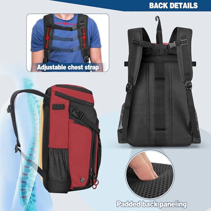 Smasrob Baseball Bag for Adult and Youth, Baseball Backpack Softball Bag with Helmet Holder, Shoe Compartment and Fence Hook - color: Red