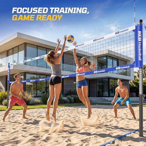 Haokelball Outdoor Portable Heavy Duty Volleyball Net Set for Backyard with Adjustable Height Poles, Anti-Sag System, Volleyball, Pump, Boundary Line, Carry Bag & Gift Box