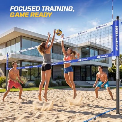 Haokelball Outdoor Portable Heavy Duty Volleyball Net Set for Backyard with Adjustable Height Poles, Anti-Sag System, Volleyball, Pump, Boundary Line, Carry Bag & Gift Box
