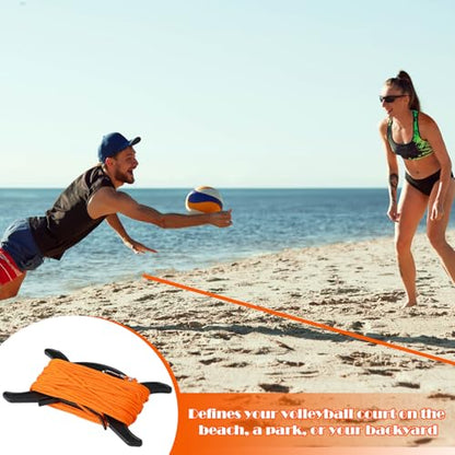 Woanger 30 x 60 ft Volleyball Boundary Rope Set Beach Volleyball Lines with 4 Square for Sports Beach Ball Grass Setup