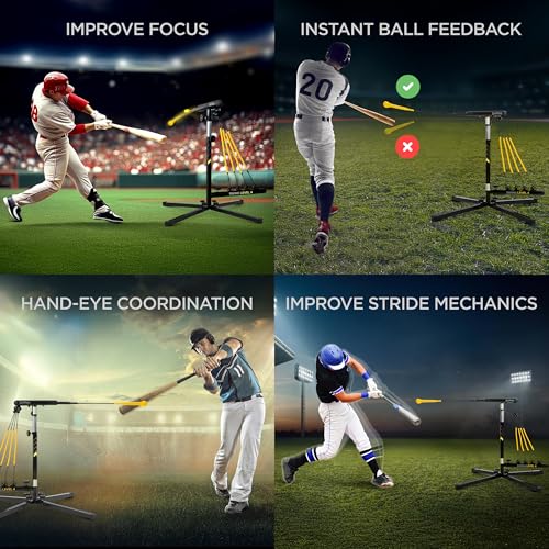 ZivPlay Baseball Hitting Trainer Baseball Swing Trainer Softball and Baseball Training Equipment for Batting Practice with Height and Speed Adjustment