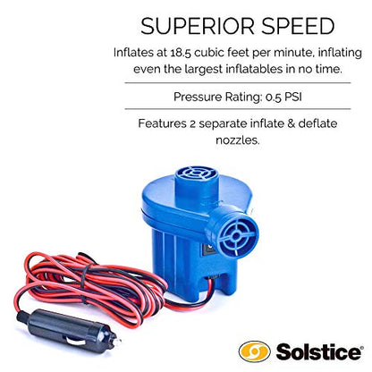 SOLSTICE High-Performance Electric Inflatable Pump | Compact & Portable 12V Inflator for Pool Toys & Airbeds | 12V Car Adapter Model