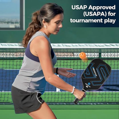 Pickleball Paddles Set of 2 USAPA Approved T700 Raw Carbon Fiber Pickleball Paddle, Friction Surface Pickleball Rackets with 4 Balls 1 Pickleball Bag, Pickle Ball Paddle Set for Men and Women - color: Blue