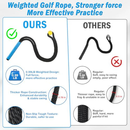 Weighted Premium Golf Rope Swing Trainer, Professional Golf Swing Rope, Warm-Up Training Tempo Aids with Ball and Grip to Improve Speed, Rhythm, Flex & Strength for All-Level Golfers - color: Black
