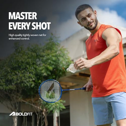 Boldfit Aluminium Badminton Racket With Full Cover Bag - Lightweight Wide Face Shuttle Bat for Match Play - Blue - color: Blue-Orange