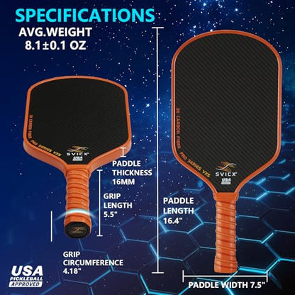 Carbon Fiber Pickleball Paddle 16mm – Professional Pickleball Paddles with Superior Control, Power & Spin – Extended Handle for Two-Handed Grip, USAPA Approved - color: Brown