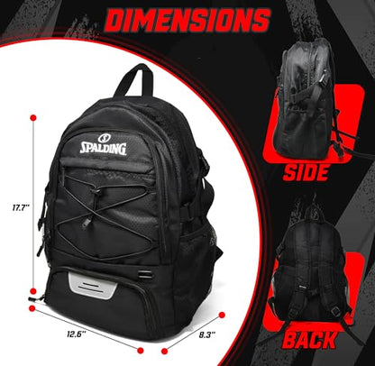 Spalding Soccer Backpack Sports Bag, Black Soccer Bag with Ball and Shoe Compartment, Use for Track Bags, Basketball Sport Ball Accessories & Stuff, Gifts for Sports Players