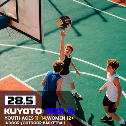KUYOTQ Size 5/6 Basketball 27.5"/28.5" for Kids Youth Womens with Visual Hand Print Guide, for Shooting Practice, Correct Shooting Form and Improve Accuracy, Essential Basketball Training - size: Size 6 Youth - 28.5" Ages 11-14, Women 12+