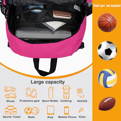 Goloni Soccer Backpack,Basketball Backpack with Ball Compartment & Shoe Compartment,Backpack for Basketball,Soccer - color: Rose