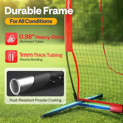 VIVOHOME Baseball Softball Batting Net - 7x7 Ft Baseball Backstop, Softball Practice Net for Hitting, Pitching, Throwing with Batting Tee and Carry Bag - style: 7 x 7 ft Red Net with Tee
