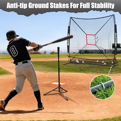 BaseGoal 6'×6' Baseball Softball Practice Net,Baseball Backstop,for Hitting Pitching Batting Catching with Bow Frame,Bonus Strike Zone,Target