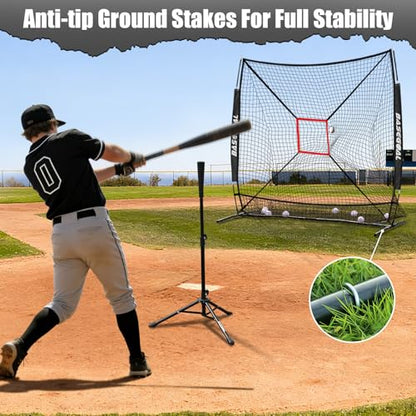 BaseGoal 6'×6' Baseball Softball Practice Net,Baseball Backstop,for Hitting Pitching Batting Catching with Bow Frame,Bonus Strike Zone,Target