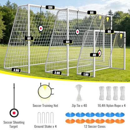 Soccer Goal for Backyard - 12×6/8×6/6×4 FT, Training and Tournament Size Metal Frame Soccer Net with Target Net, Shooting Target & 12 Training Cones for Kids Teens Adults Easy Assembly - size: 6x4 ft