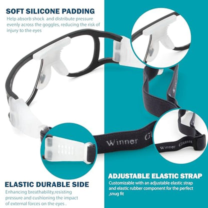 BLUE CUT Safety Outdoor Sports Goggles Unisex Anti Fog Ideal For Basketball Racquetball - color: Shiny Black