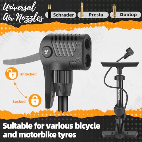 Bike Floor Pump, Bikes Pump with Gauge,Bicycle Air Pump with High Pressure 160 Psi, BikeTire Pump with Presta Schrader Valves，Portable Hand Pump Bike, Fits Road Bikes MTB E-Bike, Ball - color: Black