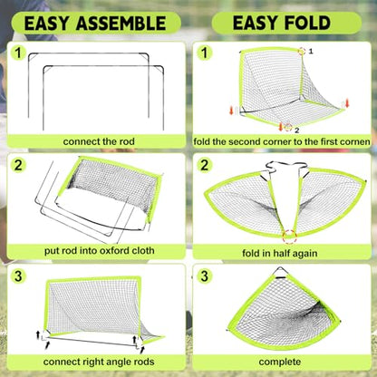 Kids Soccer Goals for Backyard Set of 2-6x4 ft Portable Pop Up Soccer Nets Training Equipment with Soccer Ball, Ladder, Cones, Ideal Birthday for Kids,Baseball & Softball Batting Cages