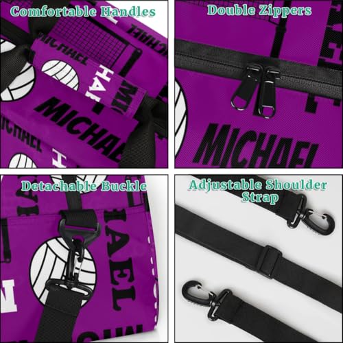 Custom Volleyball Gym Bag Duffel Bag for Women Men, Personalized Name Sport Bag Overnight Bags Customized Travel Weekender Bag, Dark Purple - color: Dark Purple