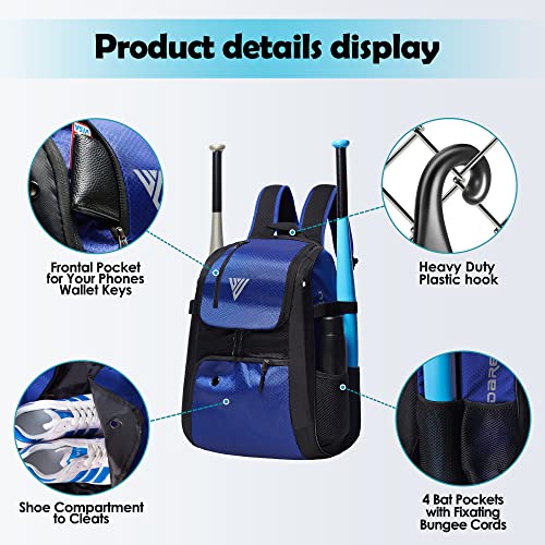 DAREKUKU Youth Baseball Backpack, Softball Bag for Boys & Girls, Breathable T-Ball & Baseball Equipment & Gear