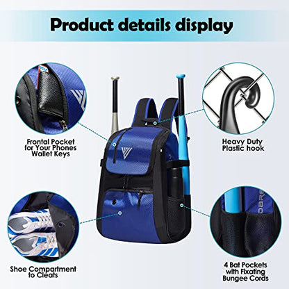 DAREKUKU Youth Baseball Backpack, Softball Bag for Boys & Girls, Breathable T-Ball & Baseball Equipment & Gear