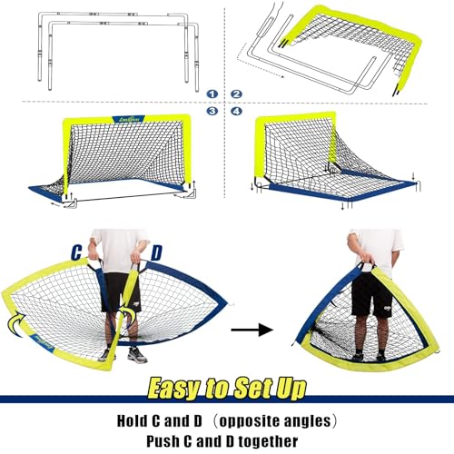 Soccer Goal 4'x 3' Portable Kids Soccer Goals for Backyard or Indoor Pop Up Soccer Net with 6 Training Cones, Carrying Bag, 8 Ground Stakes