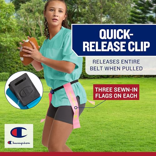 Champion Red Zone Flag Football Set: Adjustable Belts, Flags & Ball for Kids/Adults. Perfect for Backyard & Team Play!