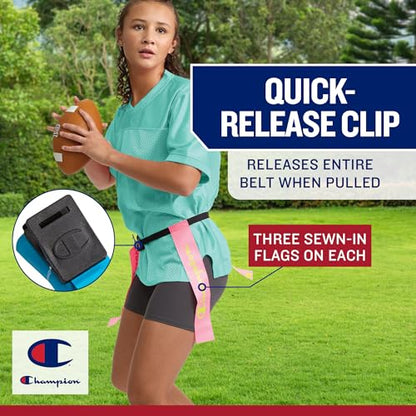 Champion Red Zone Flag Football Set: Adjustable Belts, Flags & Ball for Kids/Adults. Perfect for Backyard & Team Play!
