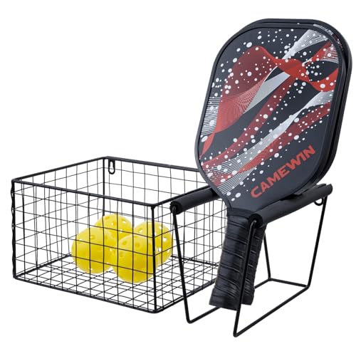 MyGift 16 Inch Wall Mounted Metal Pickleball Paddle Rack and Storage, Hanging Equipment Organizer with Racket Holder and Basket for Balls - color: Black