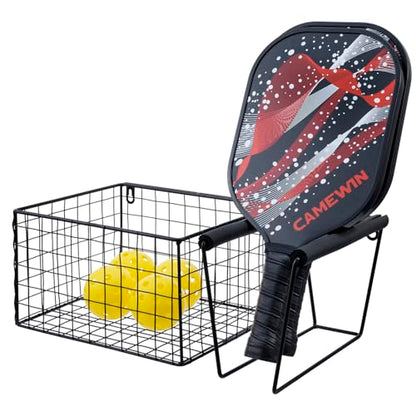 MyGift 16 Inch Wall Mounted Metal Pickleball Paddle Rack and Storage, Hanging Equipment Organizer with Racket Holder and Basket for Balls - color: Black