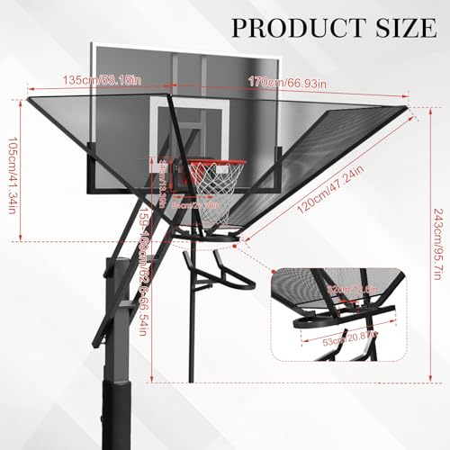 Basketball Rebounder Net Return System Machine Portable Suspended Shooting Basketball Rebounder Device Heavy Duty Basketball Training Equipment with 360°Rotating Track for Continuous Solo Practice
