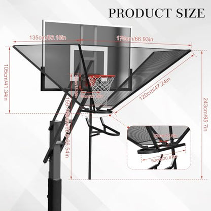 Basketball Rebounder Net Return System Machine Portable Suspended Shooting Basketball Rebounder Device Heavy Duty Basketball Training Equipment with 360°Rotating Track for Continuous Solo Practice