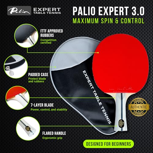 Palio Expert 3.0 Table Tennis Racket & Case | ITTF Approved High-Performance Ping Pong Rackets for Beginners | Maximum Spin & Control