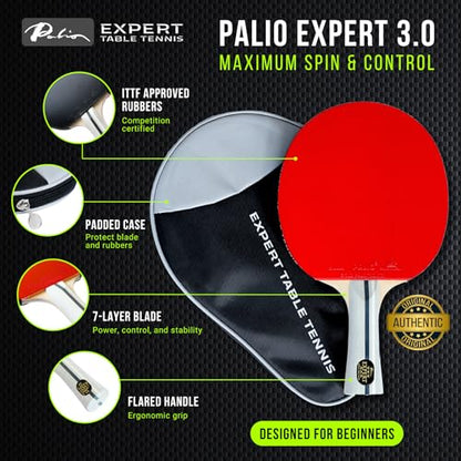Palio Expert 3.0 Table Tennis Racket & Case | ITTF Approved High-Performance Ping Pong Rackets for Beginners | Maximum Spin & Control
