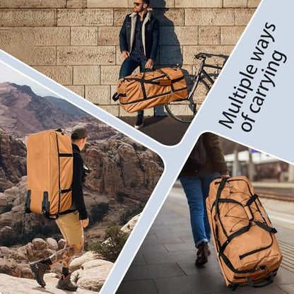 110L Expandable to 140L 32” Foldable Oxford Soft-Sided Rolling Duffle Bag with 2 Heavy-Duty Wheels,2 Large Compartments,Adjustable Shoulder Strap and Attached Organizer Pouch,Coffee - color: Coffee