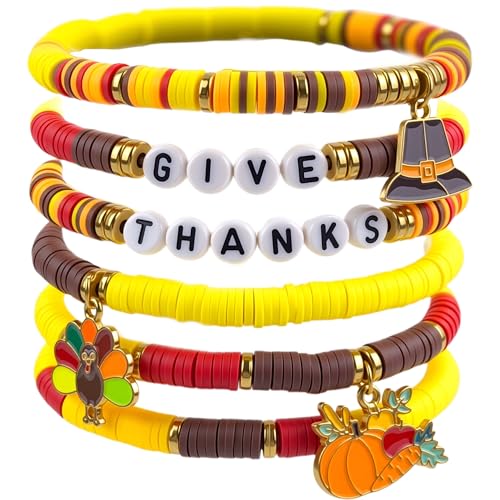 OHOME Thanksgiving Outfit Women - 6 Pack Thanks Giving Bracelets | Thanksgiving Shirts Dress Pajamas Sweatshirts Tops - Funny Friendsgiving Decorations Decor Party Supplies for Adults - style: Thanksgiving